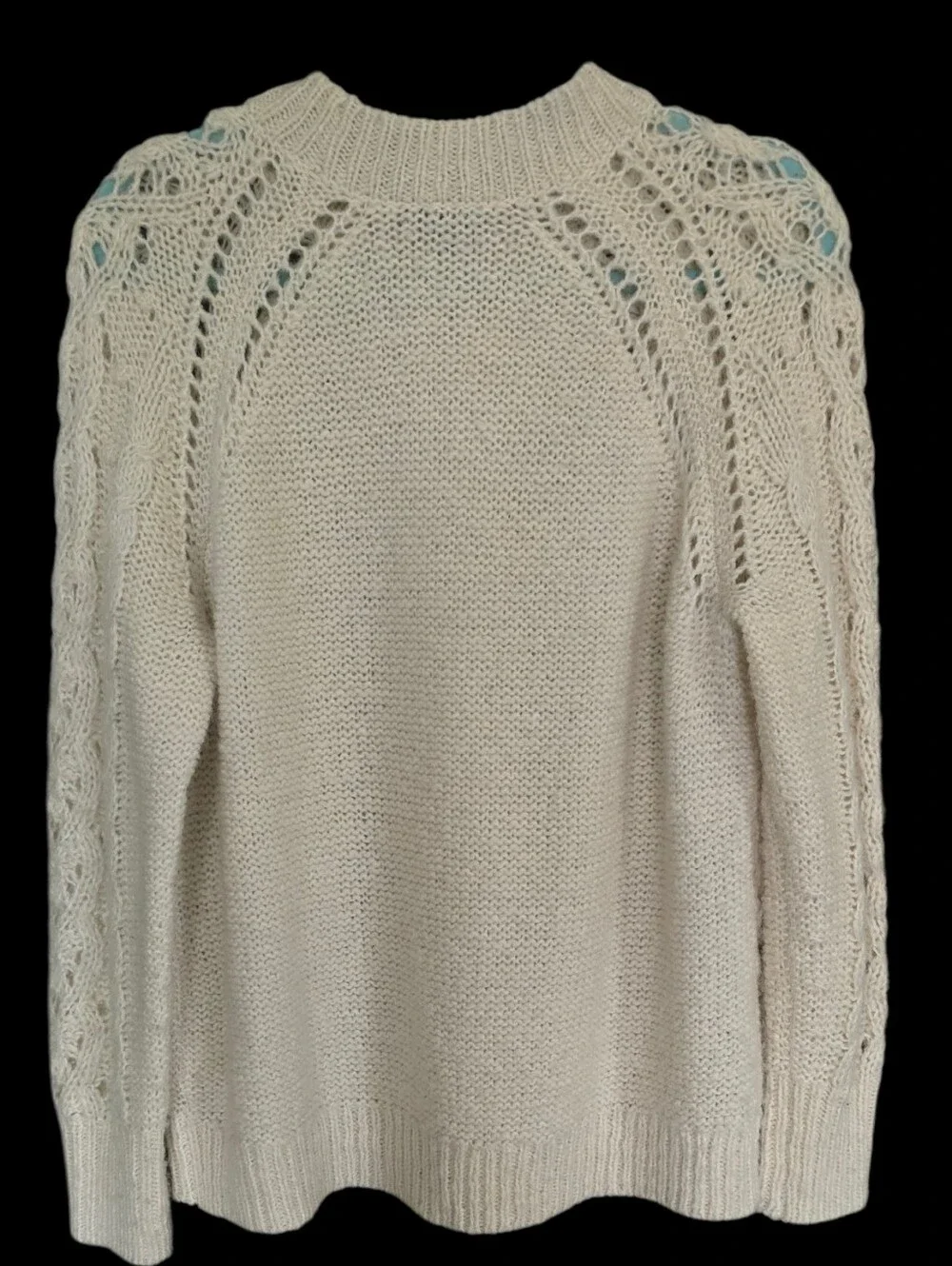 Cable Knit Crewneck Sweater with Floral Bobble Accents - Cream